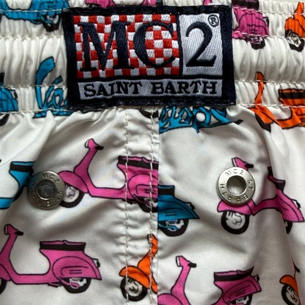 MC2 Saint Barth Boys Lightweight Fabric Swim Shorts Jean Lighting w/ Vespa Print - Picture 6 of 15